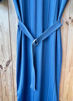 Mango сукня блакитне блакитне в рубчик міді з поясом8 фото