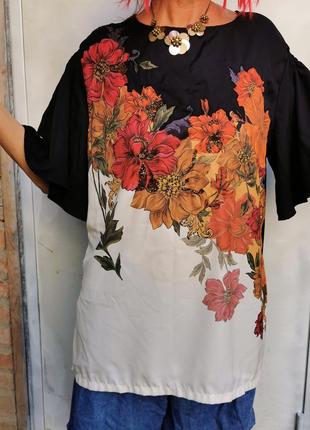 Блуза в принт цветы per una с бисером рукав расклешенный трикотажная футболка4 фото