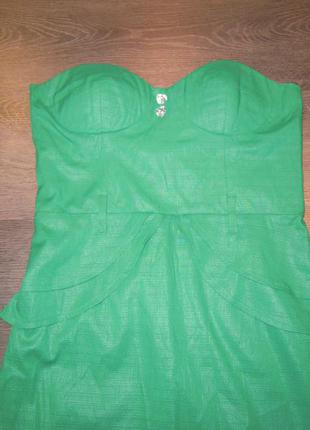 Шикарное коктельное зеленое платье бюстье1 фото