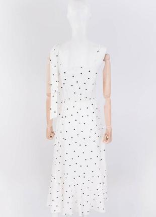 Стильний білий сарафан плаття в горох міді по коліно з бантом4 фото