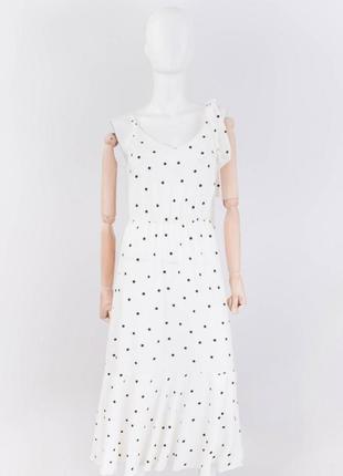 Стильний білий сарафан плаття в горох міді по коліно з бантом3 фото