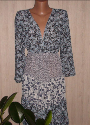 Ярусное  платье миди цветочный принт