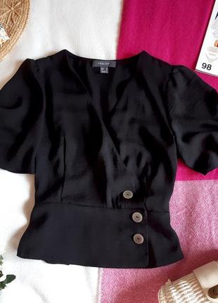 Трендова чорна блуза топ/черная блуза на запах с актуальными пуговицами1 фото