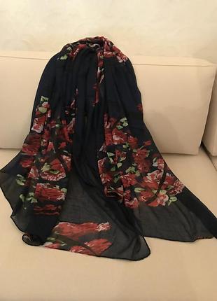 Большой тонкий палантин парео с цветами,120*185,вискоза