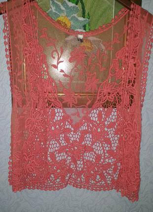 Блуза накидка безрукавка сетка с вышивкой1 фото