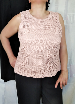 Майка пудрового відтінку з подвійним передом, з мереживом