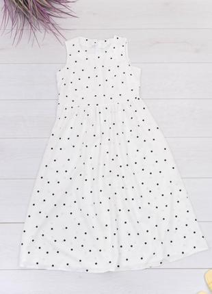 Стильный белый сарафан в горох миди платье1 фото