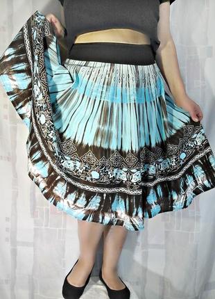 Спідниця полуклеш з щільного бавовни в шоколадно-бірюзових тонах