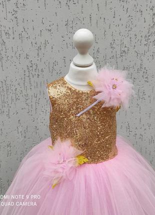 Пышное платье с фатина на день рождения годик выпускной светло розовое3 фото