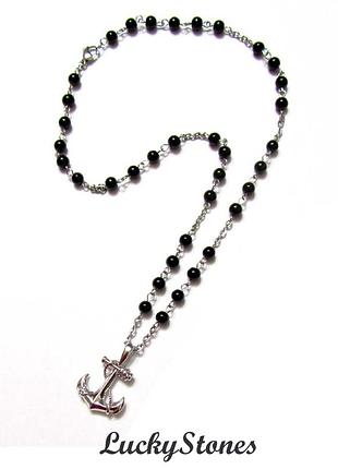 Чоловічі намисто, ланцюжок з агату з підвіскою якір. фурнітура з нержавіючої сталі.