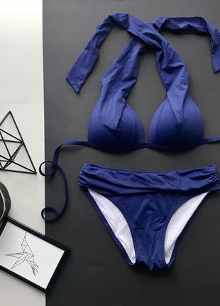 👙прекрасный тёмно синий раздельный купальник с чашками пуш ап/купальник на завязках👙