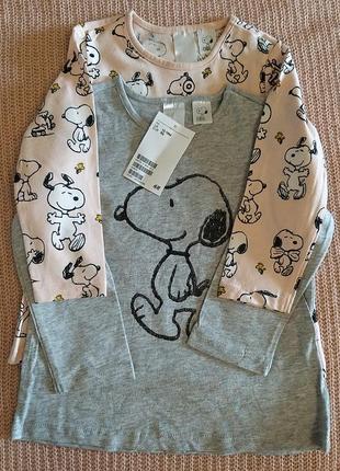 Набір регланів для дівчинки snoopy від h&m, розміри 12-18 і 18-24 міс2 фото