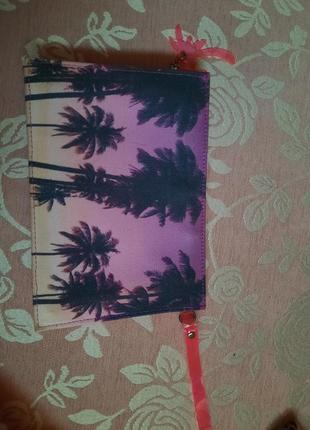 Сумочка сумка клатч на руку пальмы  тропики розовый фиолетовая  bsk