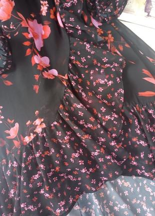 Платье миди  шифон на запах в цветочный принт3 фото
