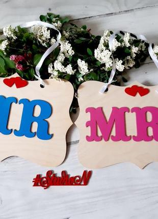 Таблички декор -деревянный знак mr mrs 44х28 см1 фото