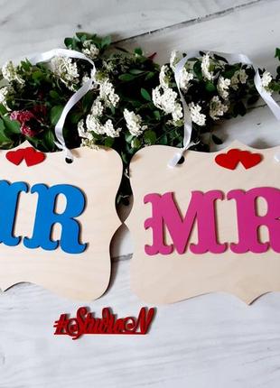 Таблички декор -деревянный знак mr mrs 44х28 см2 фото