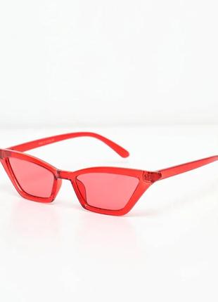 Тренд красные очки солнцезащитные кошечки узкие лисички прозрачные ретро окуляри сонцезахисні червоні3 фото