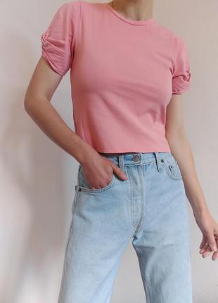 Разовая футболка пудровый топ zara розовый топ пудра
