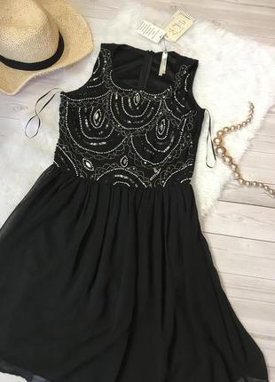 Нарядное платье в бусинки чёрное2 фото