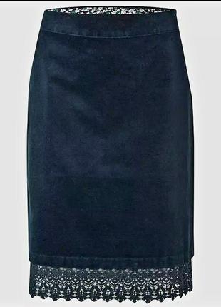 Новая люксовая стрейчевая минопельветовая изумрудная юбка-мини карандаш с кружевной окантовкой white stuff3 фото