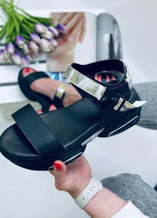Классные, спортивные черные босоножки из экокожи , подошва пена