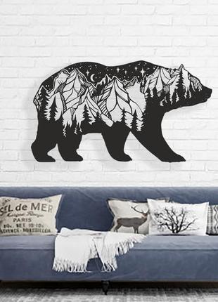 Дерев'янне панно "ведмідь у горах" , картина на стену, декор на стену, подарок