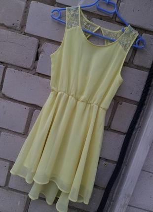 Легке літнє платтячко лимонного кольору з вишевкой раз. xs-s5 фото