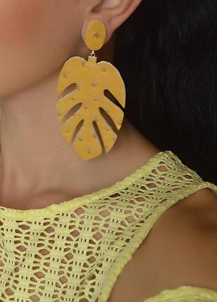 Шкіряні сережки листочки кліпси