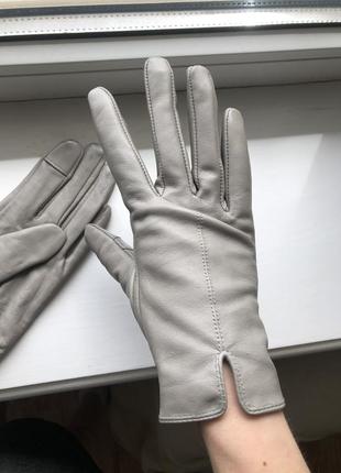 Кожаные перчатки, светло-серые кожаные перчатки, шкіряні перчатки рукавички1 фото