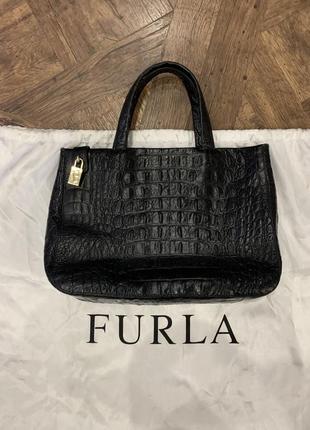 Сумка furla, кожа под крокодила, кожаная сумка с ручками