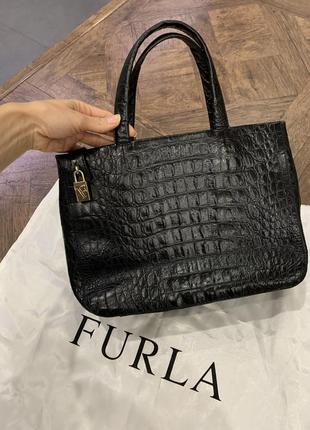 Сумка furla, кожа под крокодила, кожаная сумка с ручками2 фото