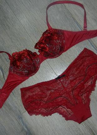 32в 70в *envog*ажурний бордовий набір балконет,анжеліка новий s/xs