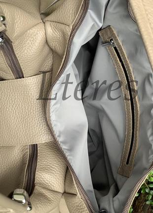 Стильна шкіряна сумка на 2 відділення, колір капучино4 фото