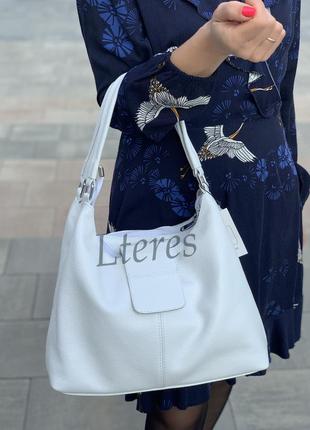 Стильная кожаная белая сумка на 2 отделения, цвета в ассортименте