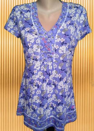 Свободная трикотажная лавандовая летняя блуза футболка топ debenhams/цветочный принт/хлопок4 фото