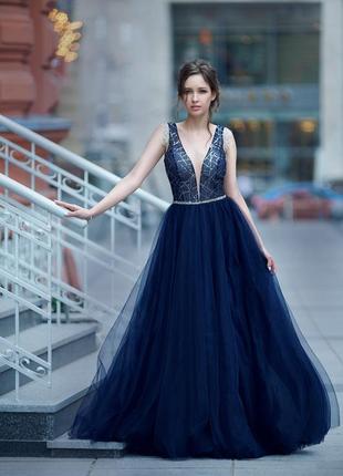 Вечернее платье тёмно-синее4 фото