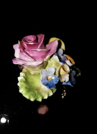 Порцеляновий вінтажна брошка ручна розпис різьблена кістка dorothy ann квіти троянда незабудки лист