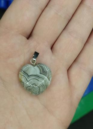 Кулон підвіска серце божевільний мереживний агат