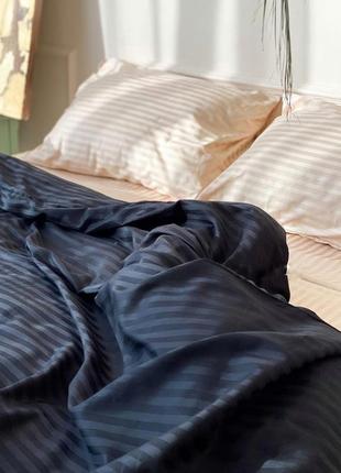 Комбинированный комплект постельного белья из страйп сатина, 💯 хлопок, разные размеры