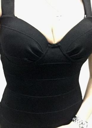 Чёрное бандажное платье бюстье корсет декольте вырез /футляр river island спинка на крест4 фото