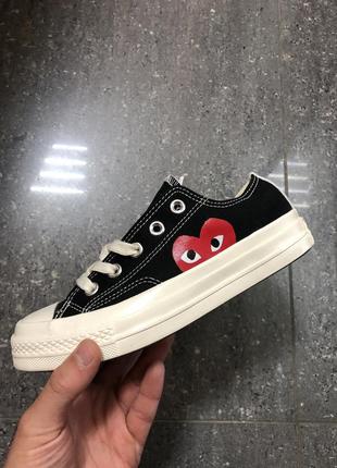 Converse comme garcons low чёрные низкие кеды конверсы с сердечком4 фото