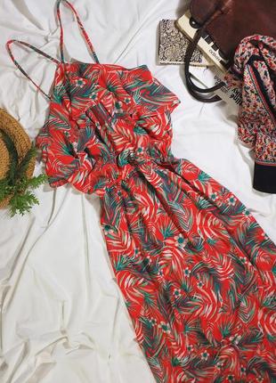 Шикарное макси платье в тропический принт с оборками3 фото