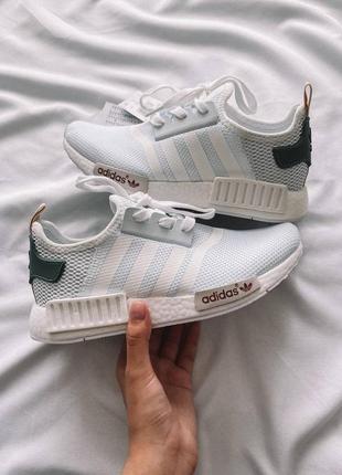 Кроссовки лёгкие, текстильные на лето adidas nmd white/green🌞кросівки літні