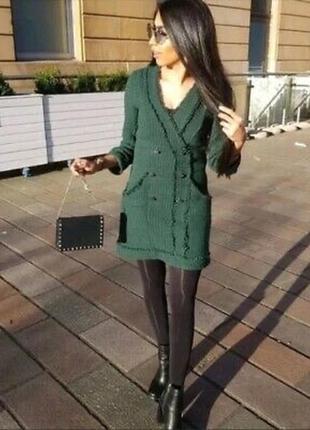 Твідове смарагдове плаття zara
