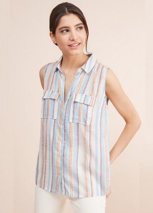 Натуральная белая оверсайз рубашка без рукавов, блуза в полоску next