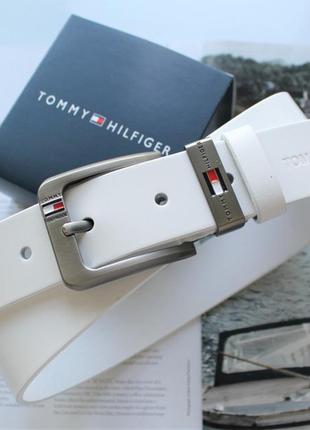 Чоловічий шкіряний ремінь tommy hilfiger білий