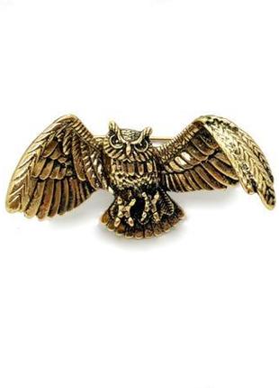🦉🌲 красивая брошь-кулон "летящая сова" золотистое или серебристое покрытие птица