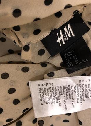 Шифонова блузка без рукавів в горошок, рюшки жабо, h&m4 фото