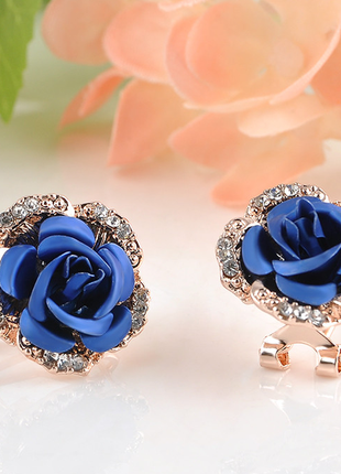 Сережки-гвоздики "blue rose"1 фото