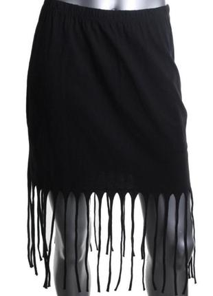 Черная короткая юбка с бахромой по низу s l3 фото